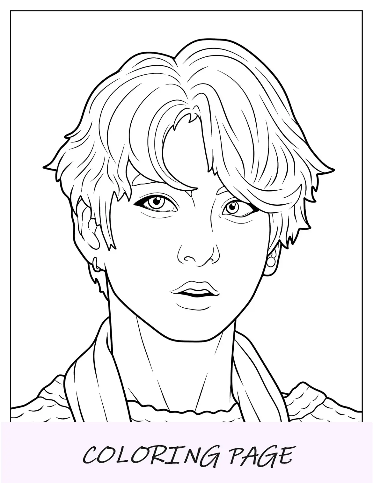 Página para colorir BTS de retrato realista de Jungkook