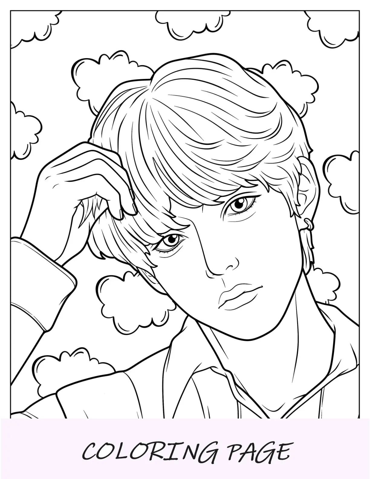 Página para colorir BTS realista de V Kim Tae hyung