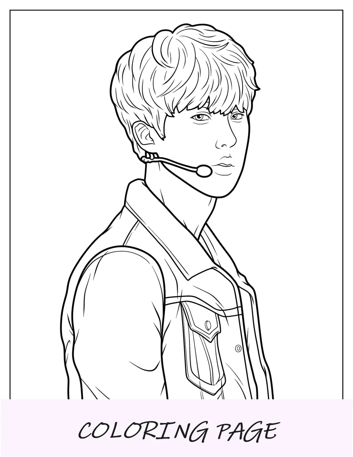 Página para colorir BTS de Jimin usando microfone de lapela
