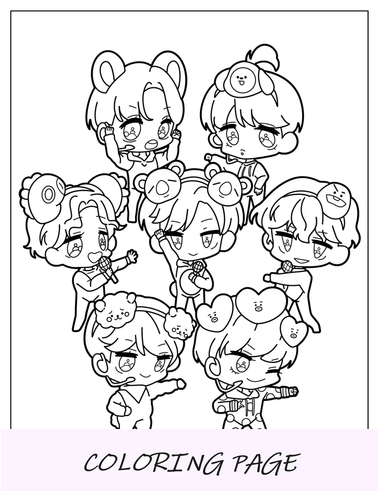 Membros Chibi BTS com bandanas Kawaii