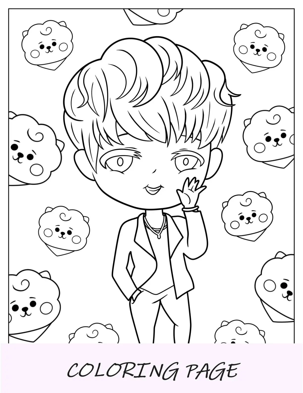 Folha para colorir acenando de Chibi BTS Jin para crianças