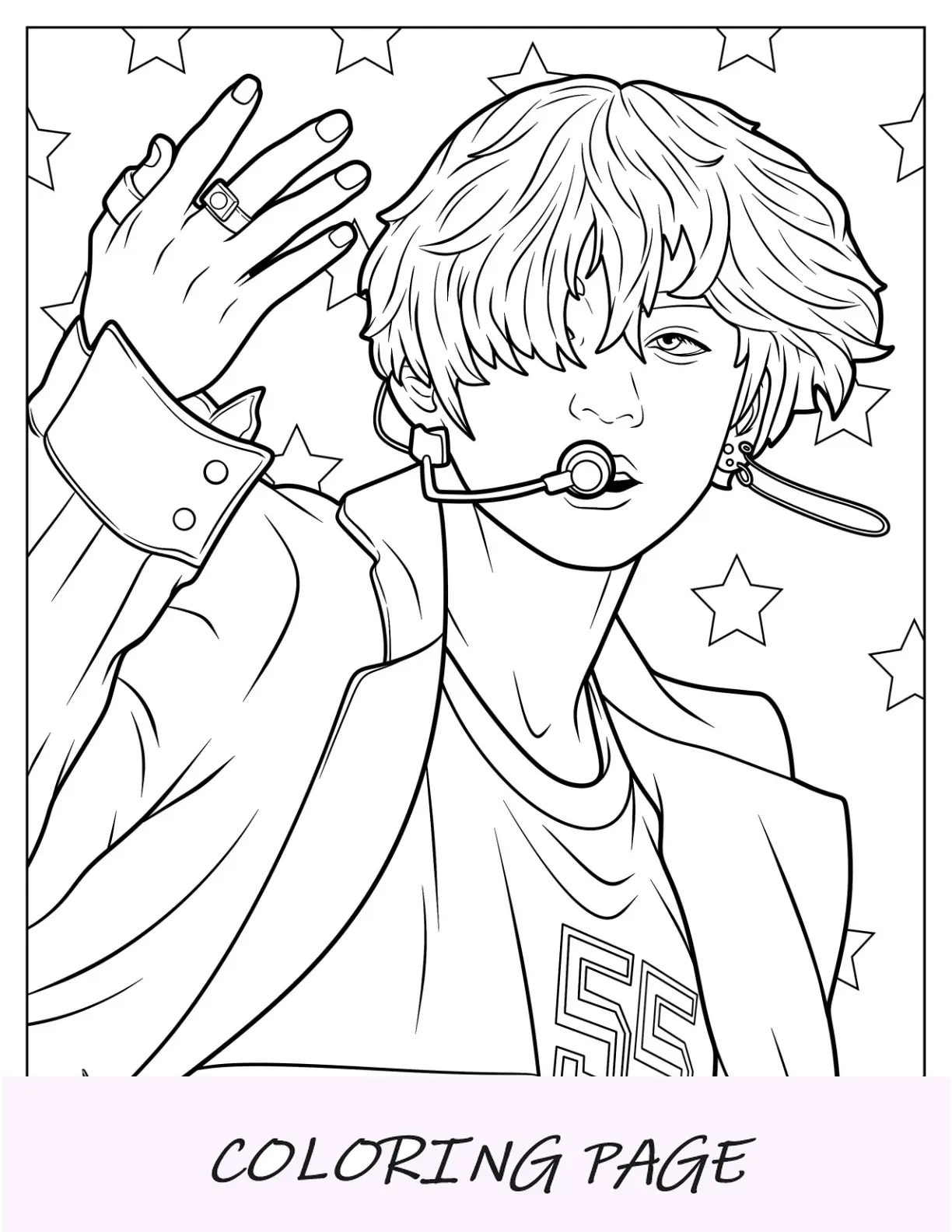 Página para colorir BTS de V cantando e dançando