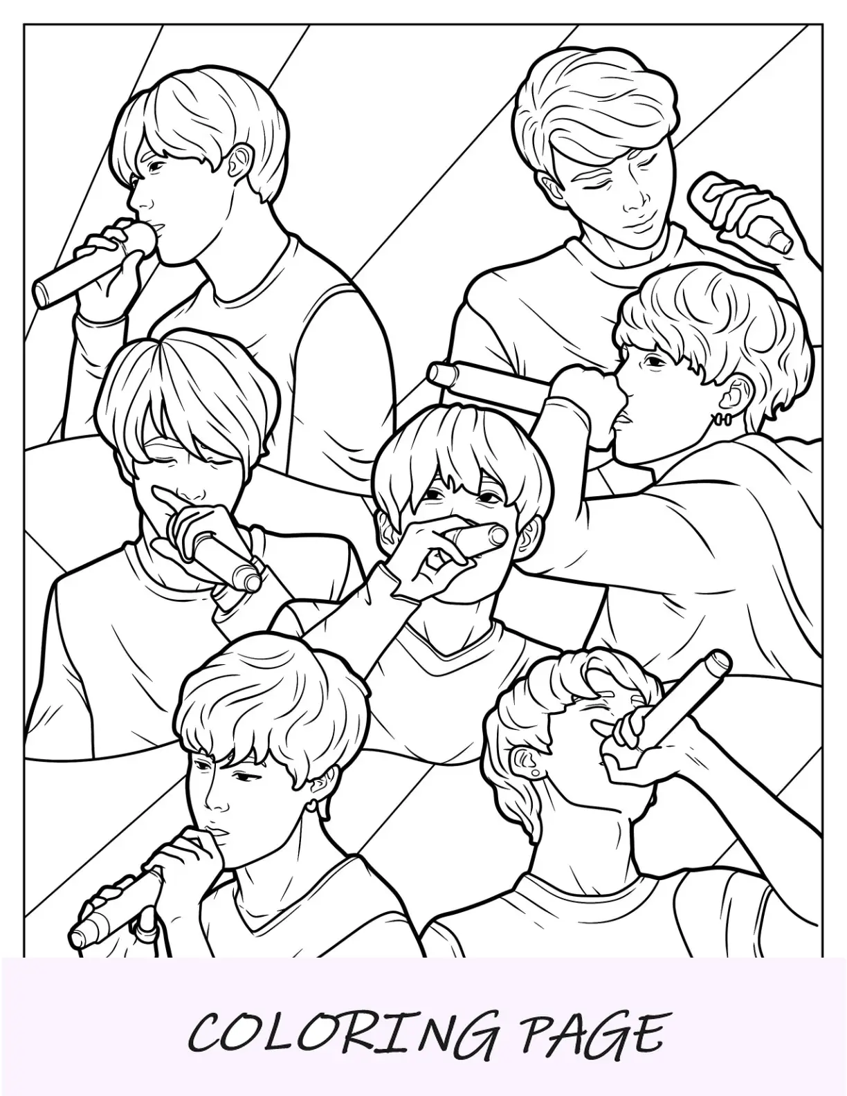 Página para colorir BTS de canto de microfone furado