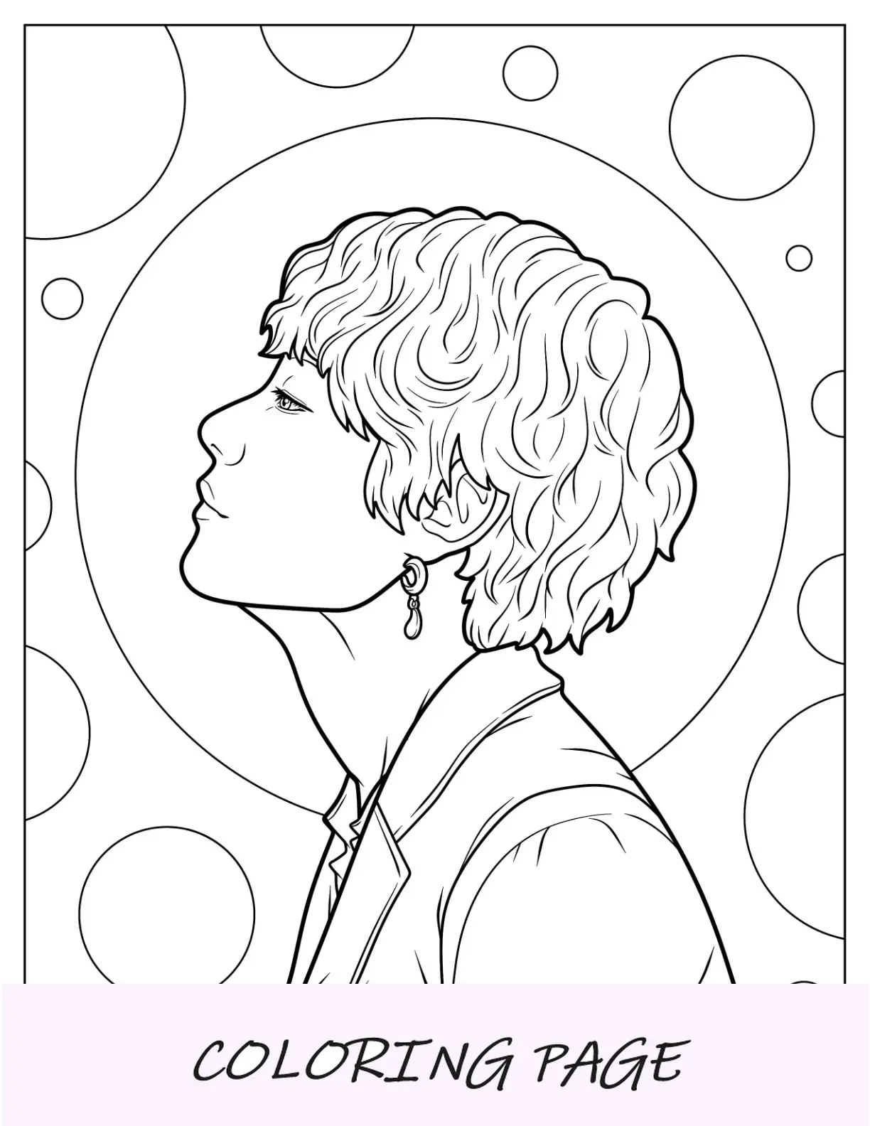 Vista lateral da página para colorir do BTS de V Kim Taeyhyung