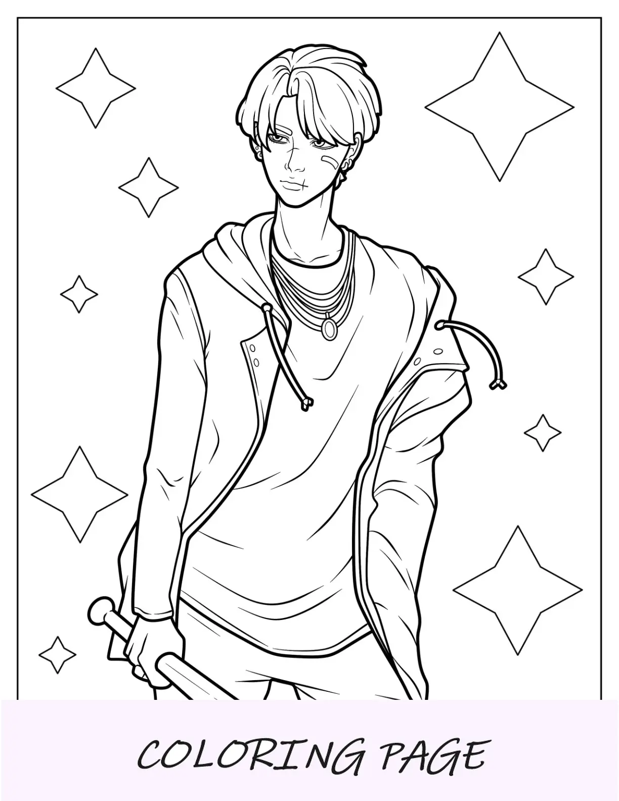 Página para colorir BTS de Cool Suga segurando um taco de beisebol