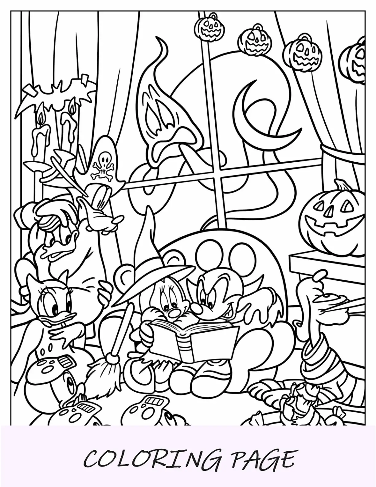 Mickey Mouse Y Sus Amigos Leyendo Historias De Fantasmas Disney Halloween Para Colorear