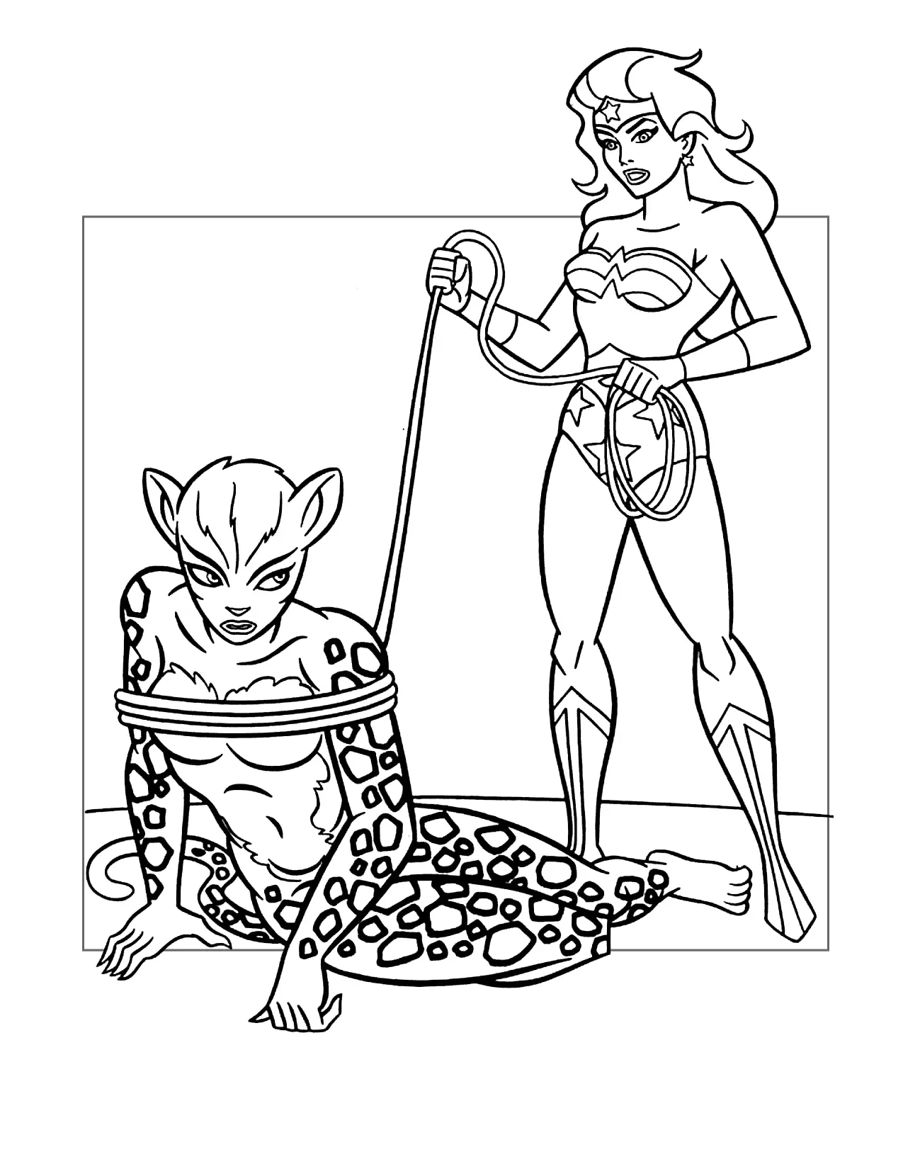 Wonder Woman Captures Cheetah Coloring Page