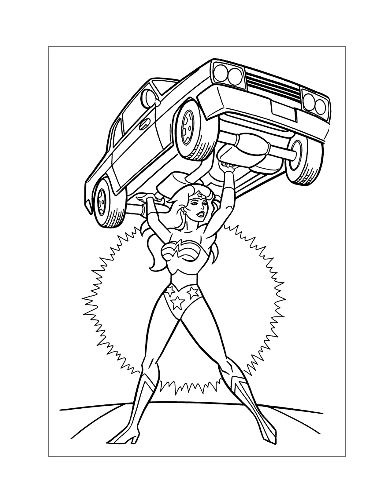 Wonder Woman Can Lift A Car Coloring Page