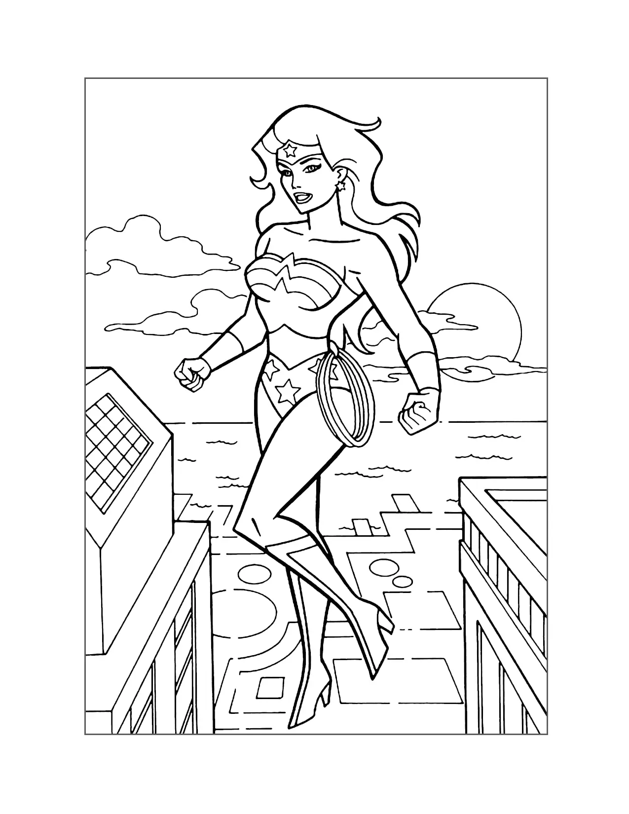 Wonder Woman In The City Coloring Page