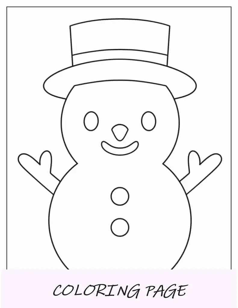 Modelo de boneco de neve de meia página para crianças em idade pré-escolar