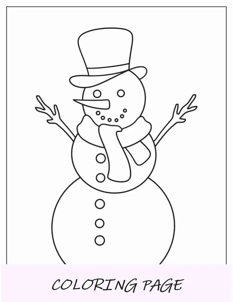 Modelo de boneco de neve de meia página com chapéu e lenço