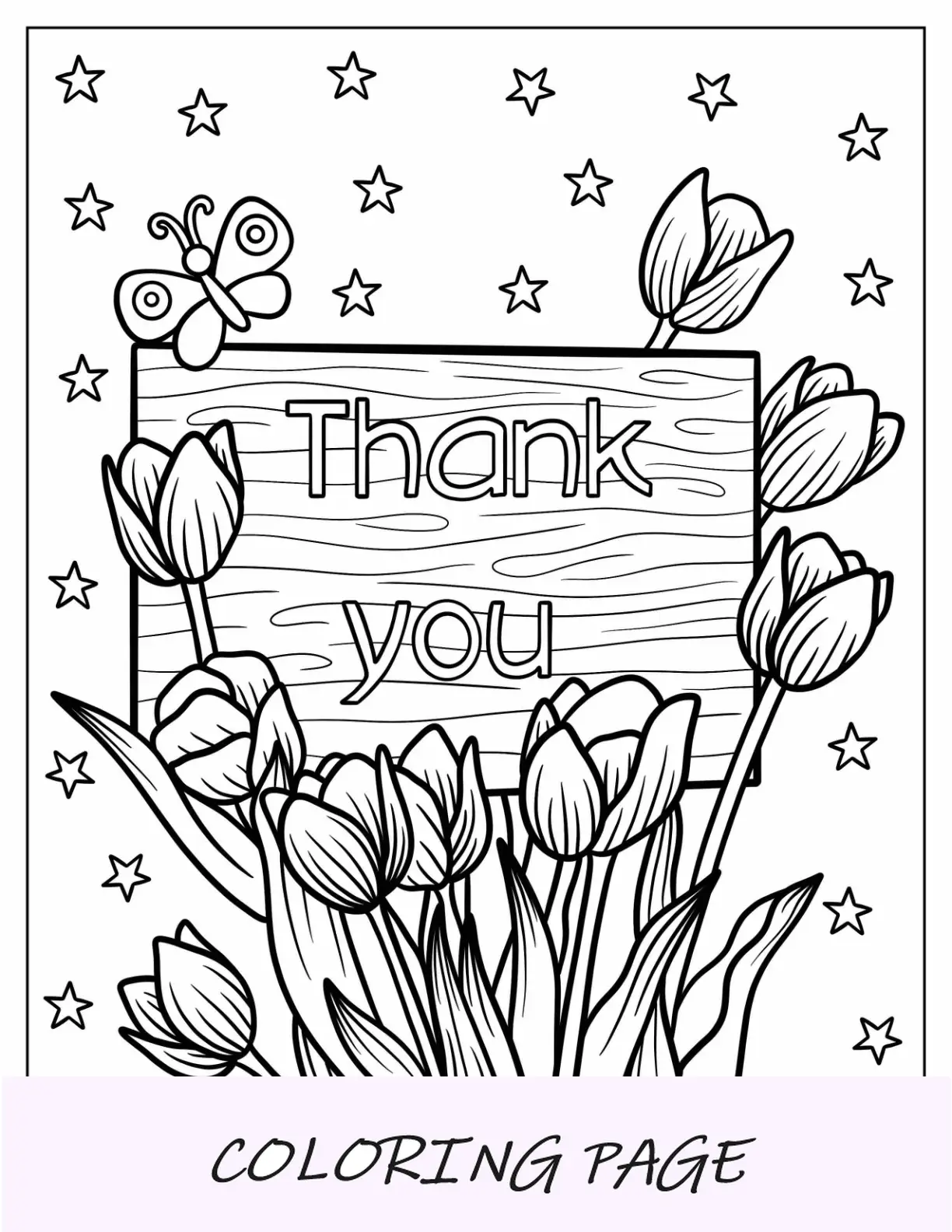 Danke, Malseite, Holzschild mit Tulpen