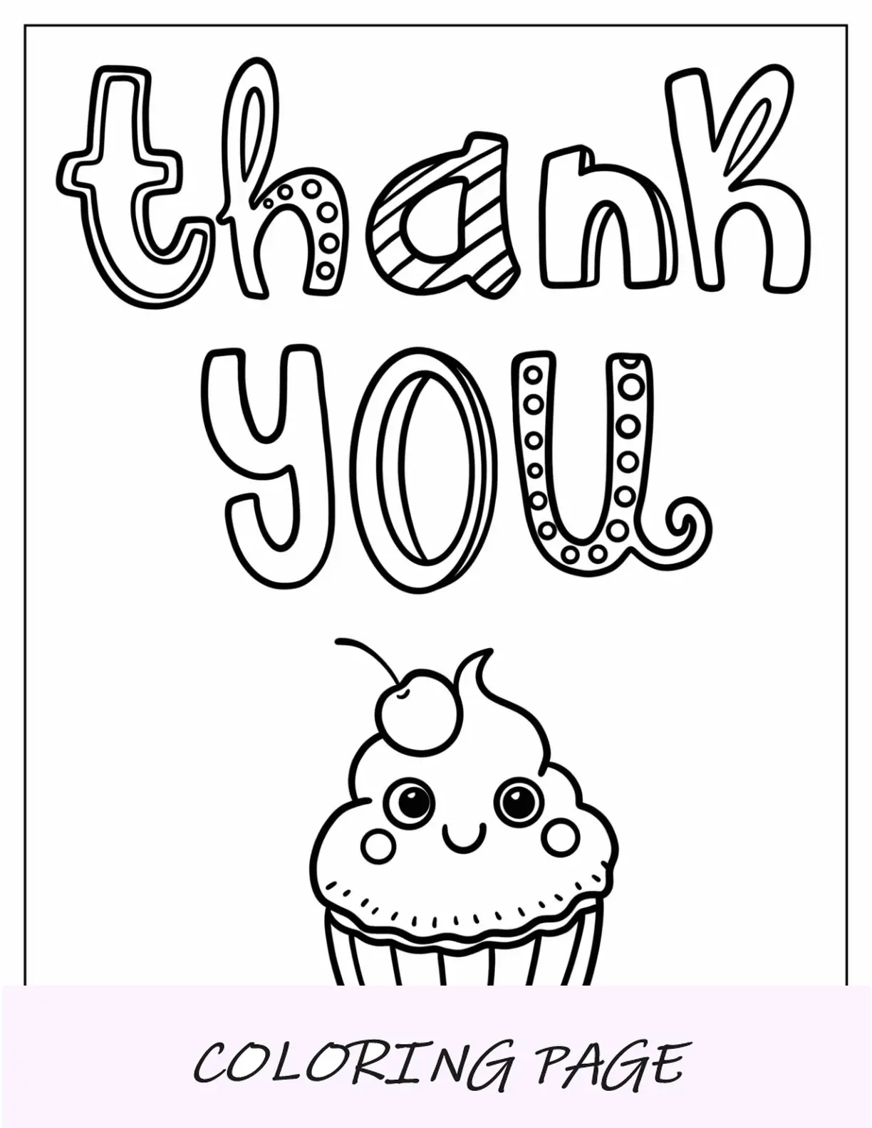 Kawaii, Danke, Ausmalbilder, Schriftzug, Mit, Cupcake