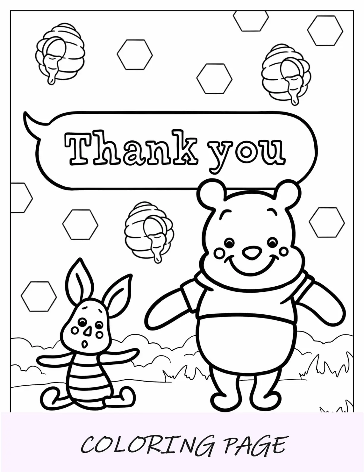 Malvorlagen Winnie Puuh und Ferkel „Dankeschön“ für Kinder im Vorschulalter