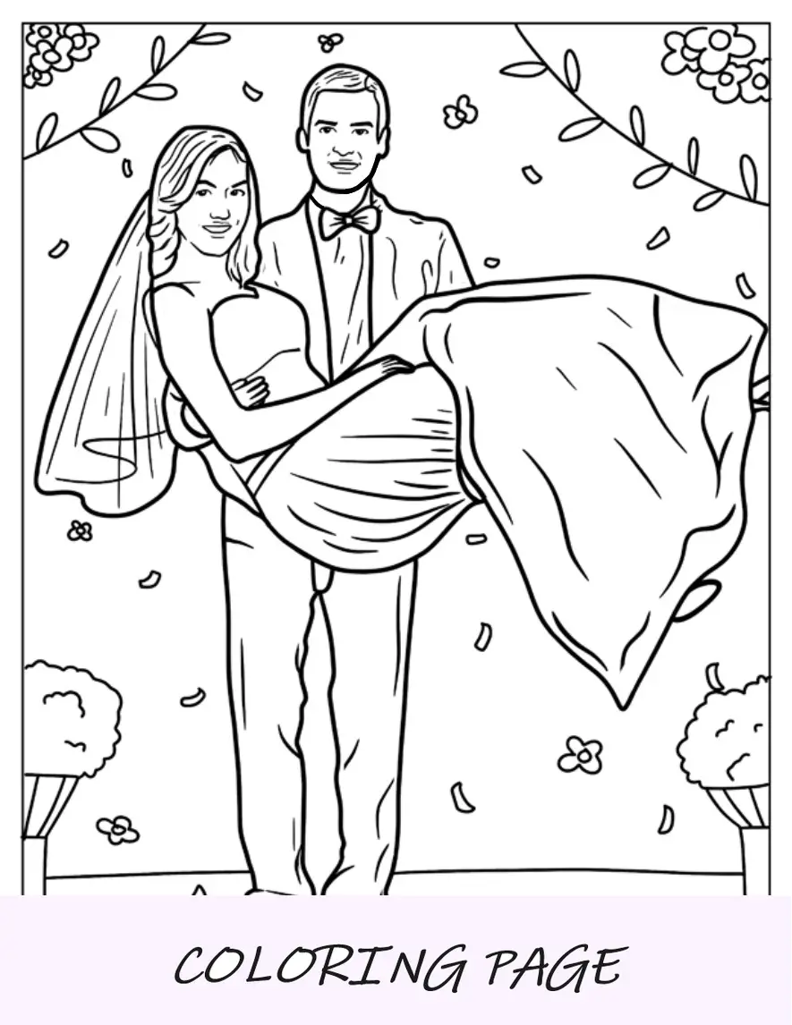 Bräutigam trägt Braut Hochzeit Malseite