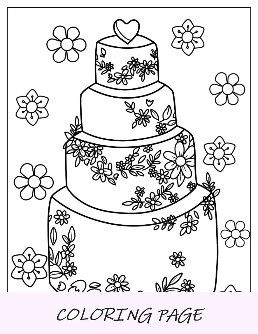Ausmalbild für Blumen-Stufenkuchen