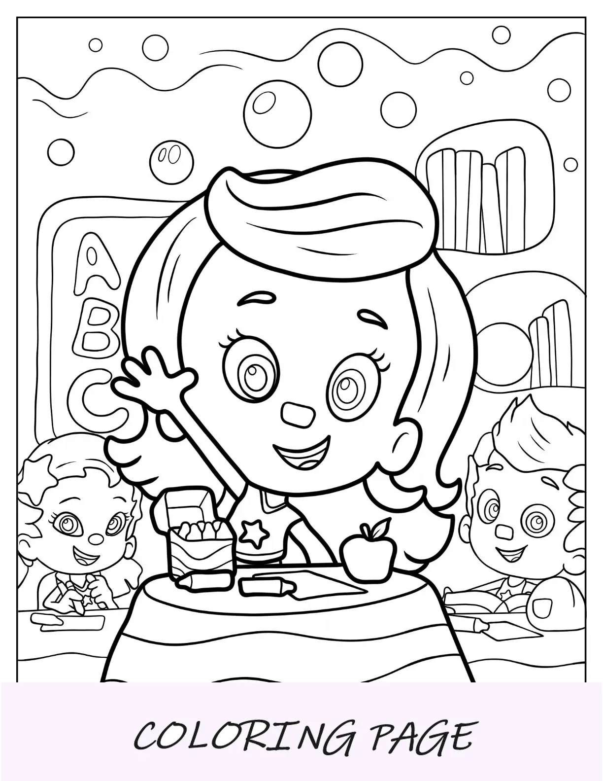 Página para colorir de Bubble Guppies de Molly levantando a mão