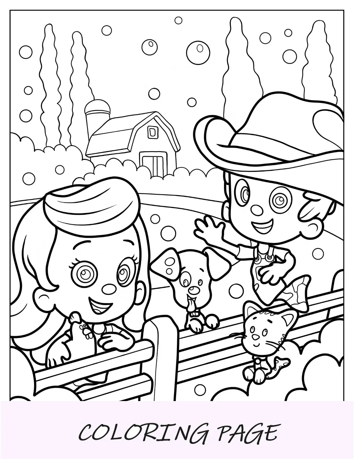 Desenho de Bubble Guppies para colorir de Molly e Gil vão para a fazenda