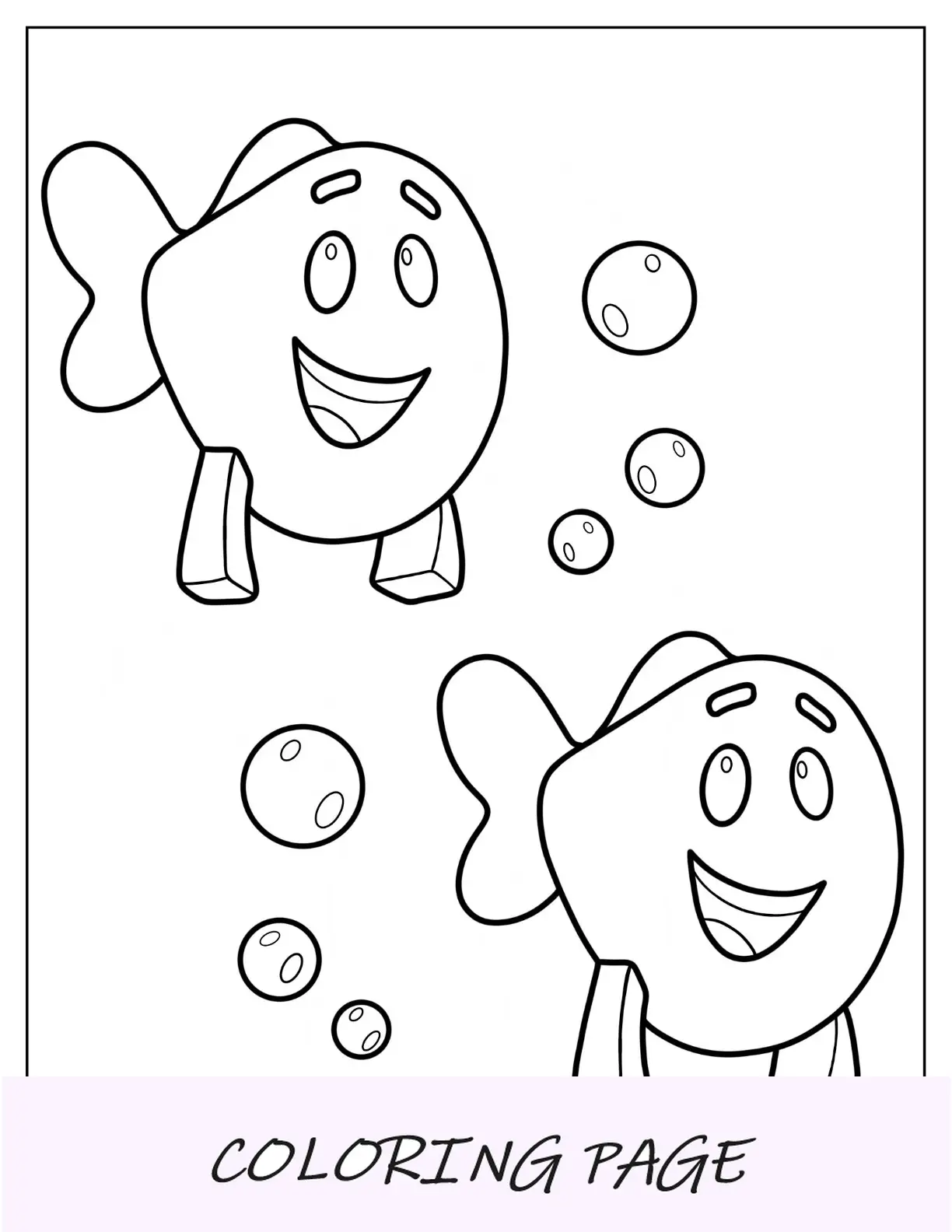 Página para colorir de Bubble Guppies de peixinhos para colorir para crianças em idade pré-escolar