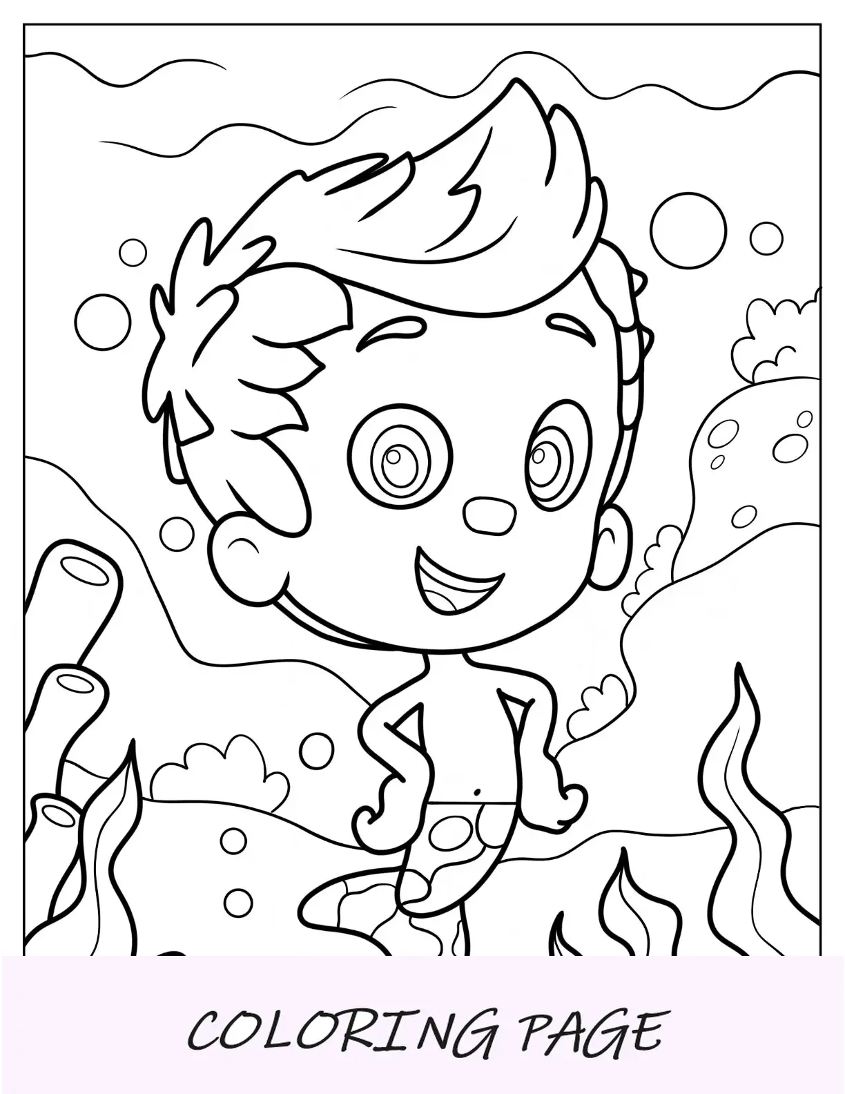 Página para colorir de Bubble Guppies de Gil simples para crianças