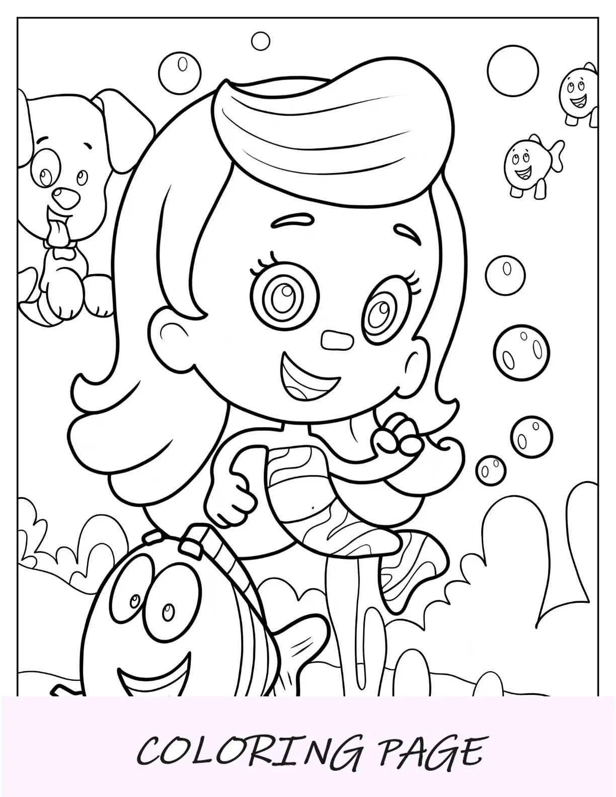 Página para colorir de Bubble Guppies de Molly dançando com o Sr.