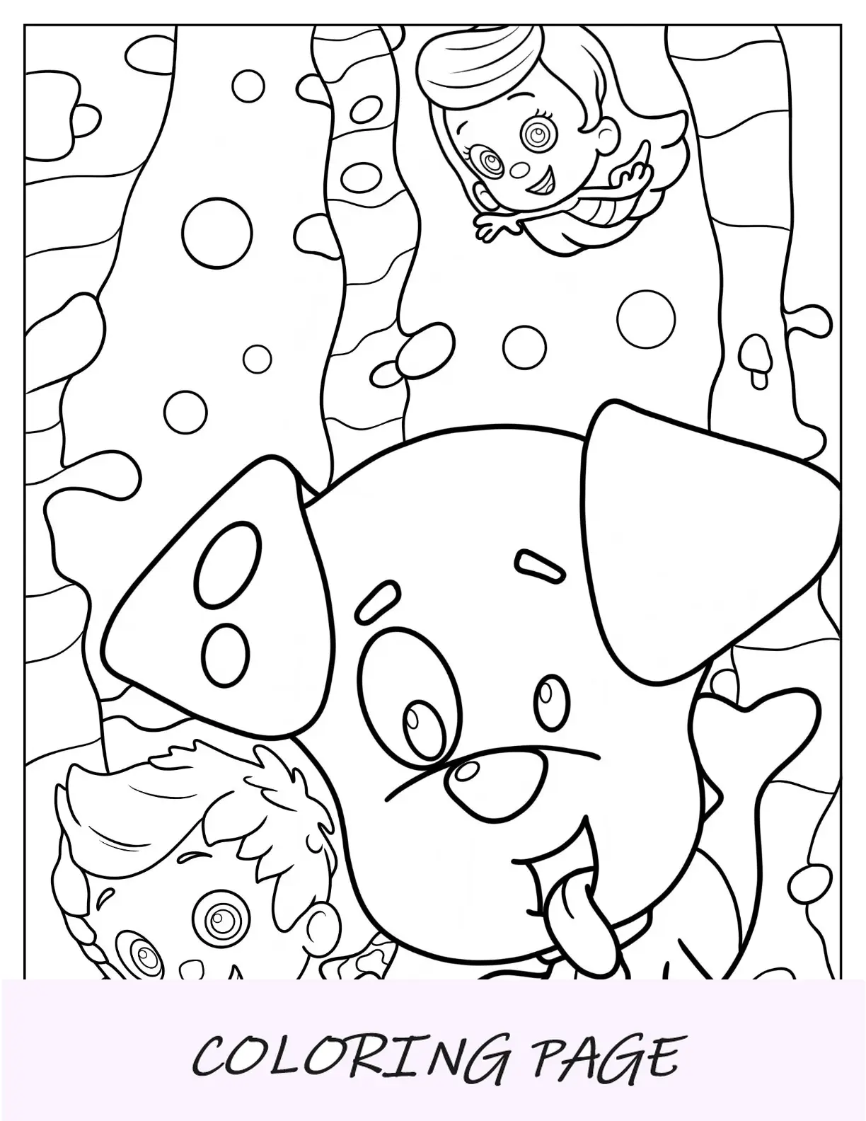 Desenho de Bubble Guppies para colorir de Bubble Puppy fácil com Gil e Molly para crianças