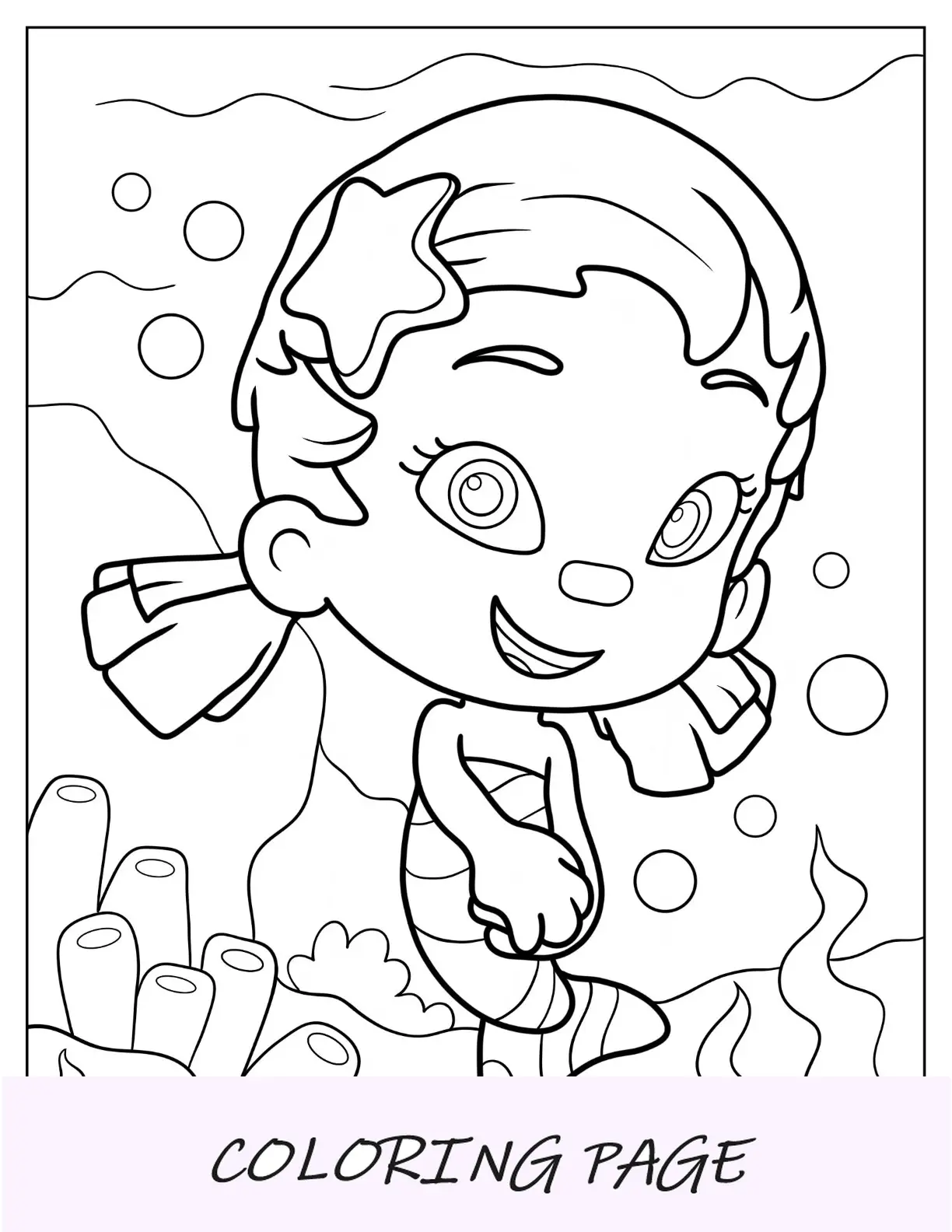 Página para colorir de Bubble Guppies da sereia Kawaii Oona