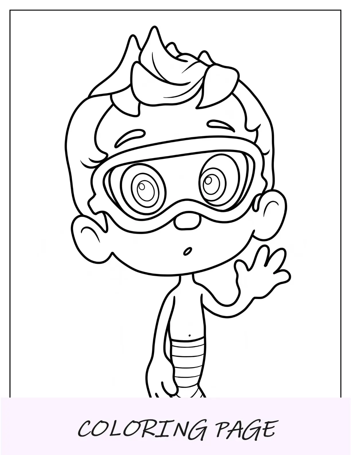 Desenho de Bubble Guppies para colorir de Gil usando óculos e acenando