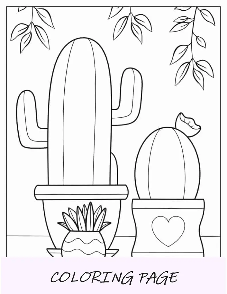 Página Para Colorear De Cactus Kawaii Fácil