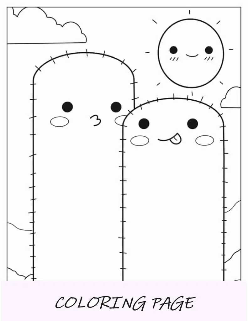 Lindo Página Para Colorear De Cactus Kawaii