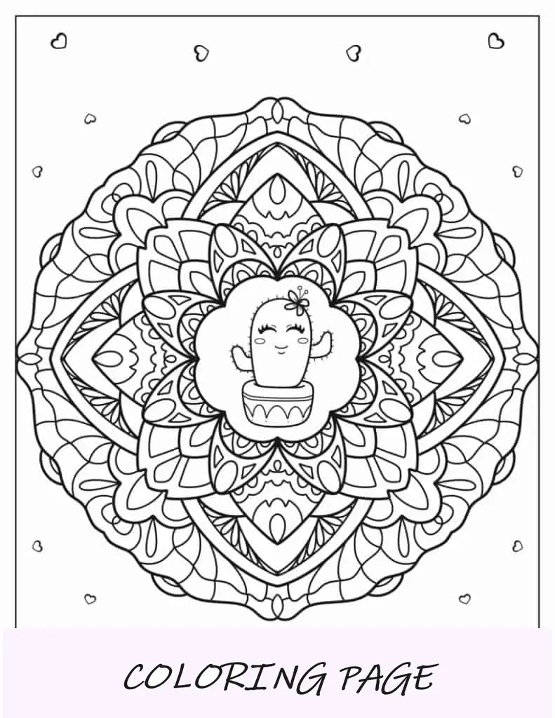 Hoja para colorear de arte de cactus y suculentas