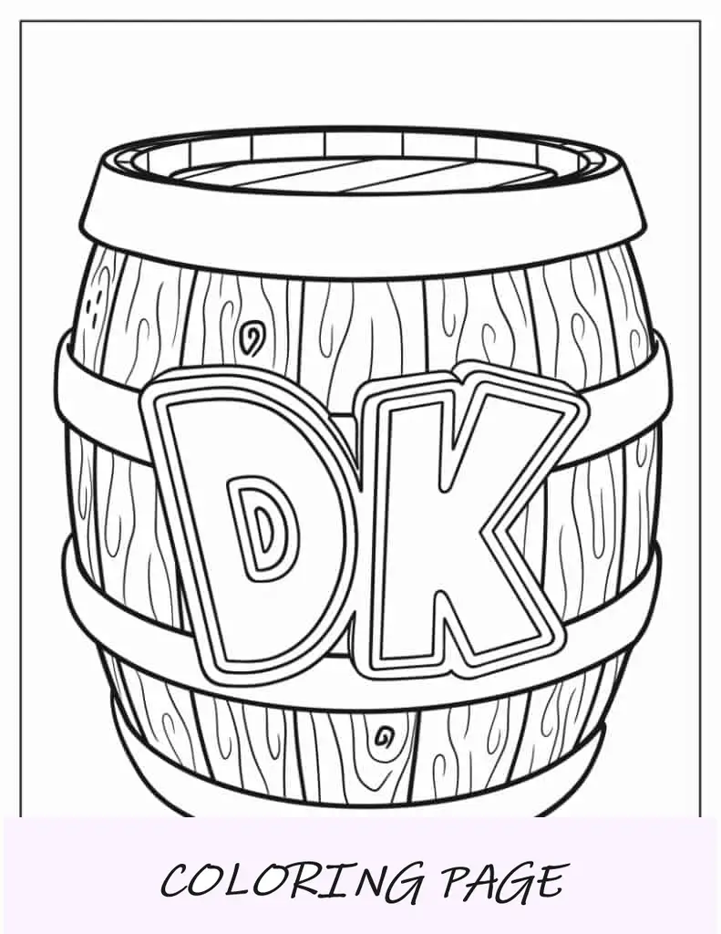 Folha para colorir do barril de Donkey Kong para crianças