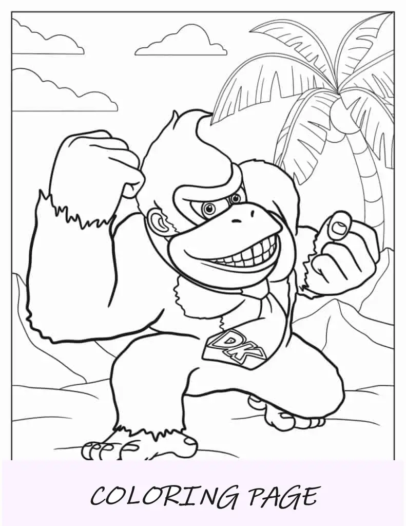 Página para colorir de Donkey Kong na selva