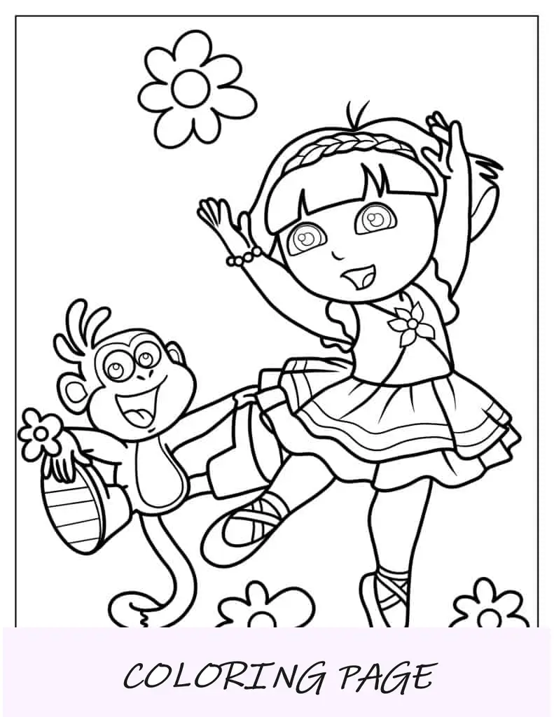 Hoja para colorear de Dora como bailarina