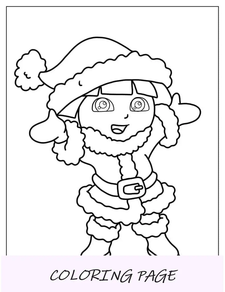 Dora vestida con un traje de Papá Noel para colorear