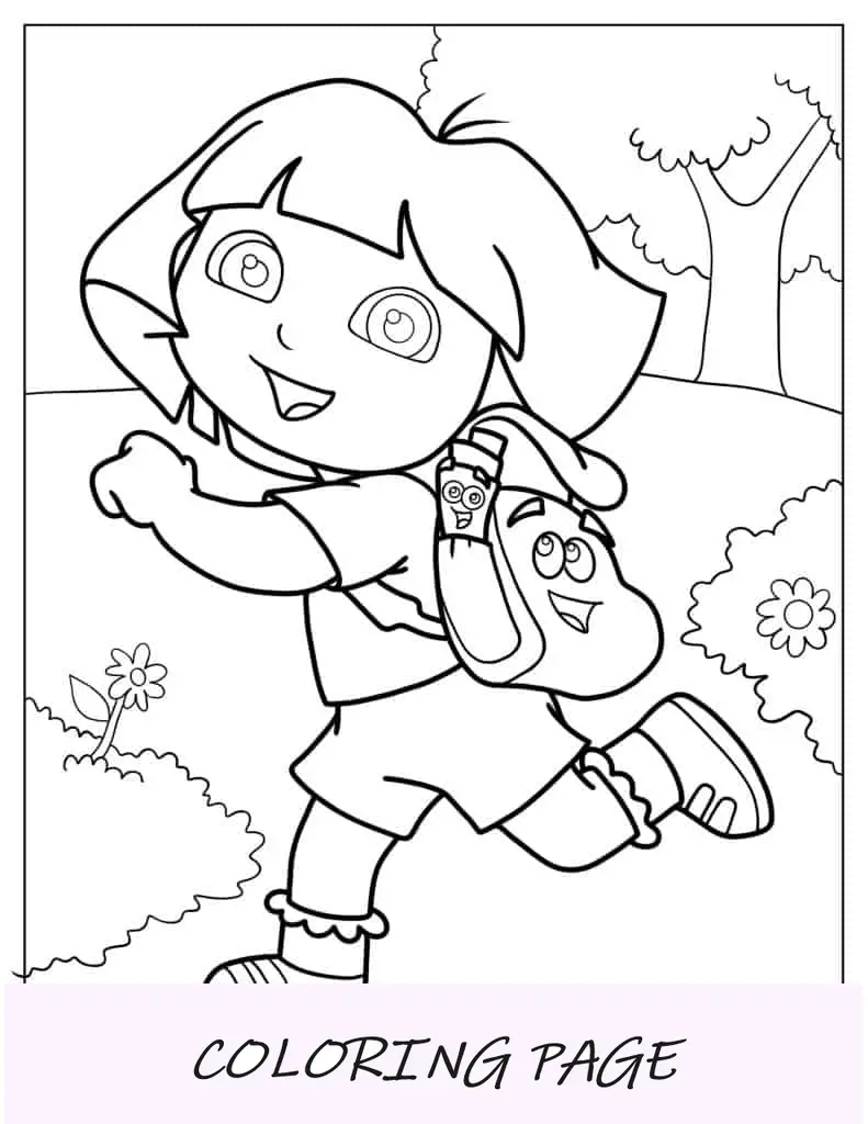 Dora explorando con su mochila y mapa