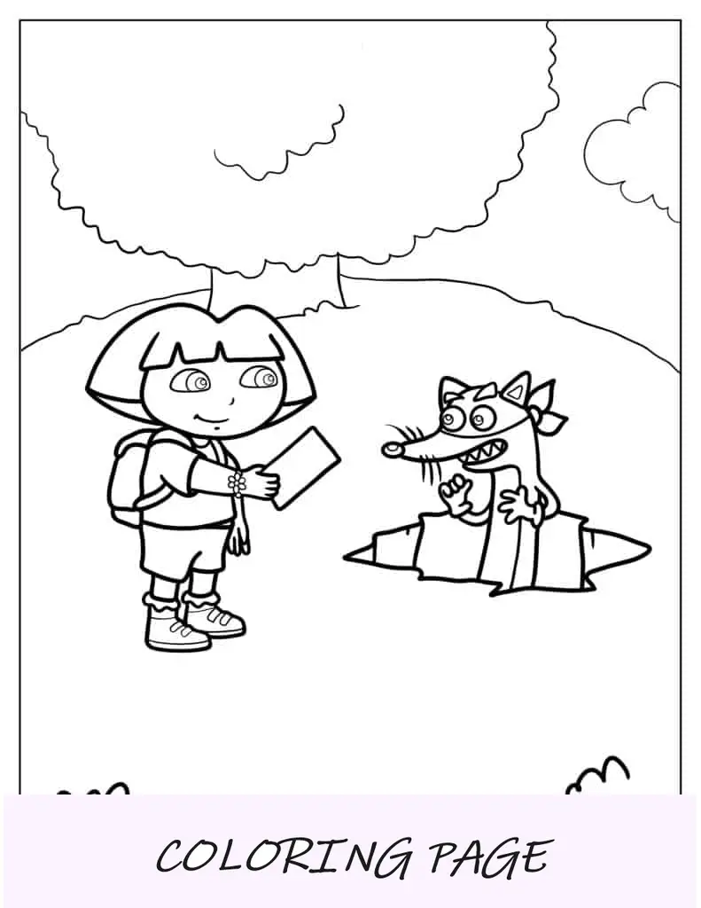 Dora dándole una nota a Swiper