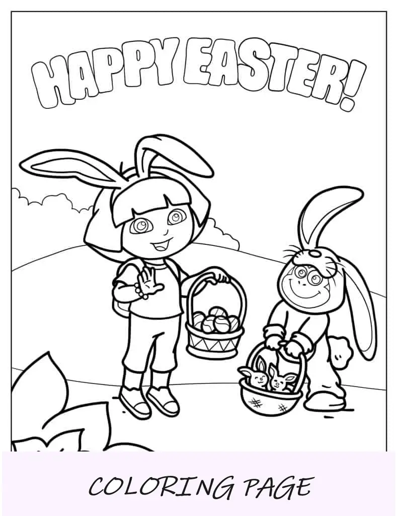 Botas y Dora disfrazadas de Pascua para colorear