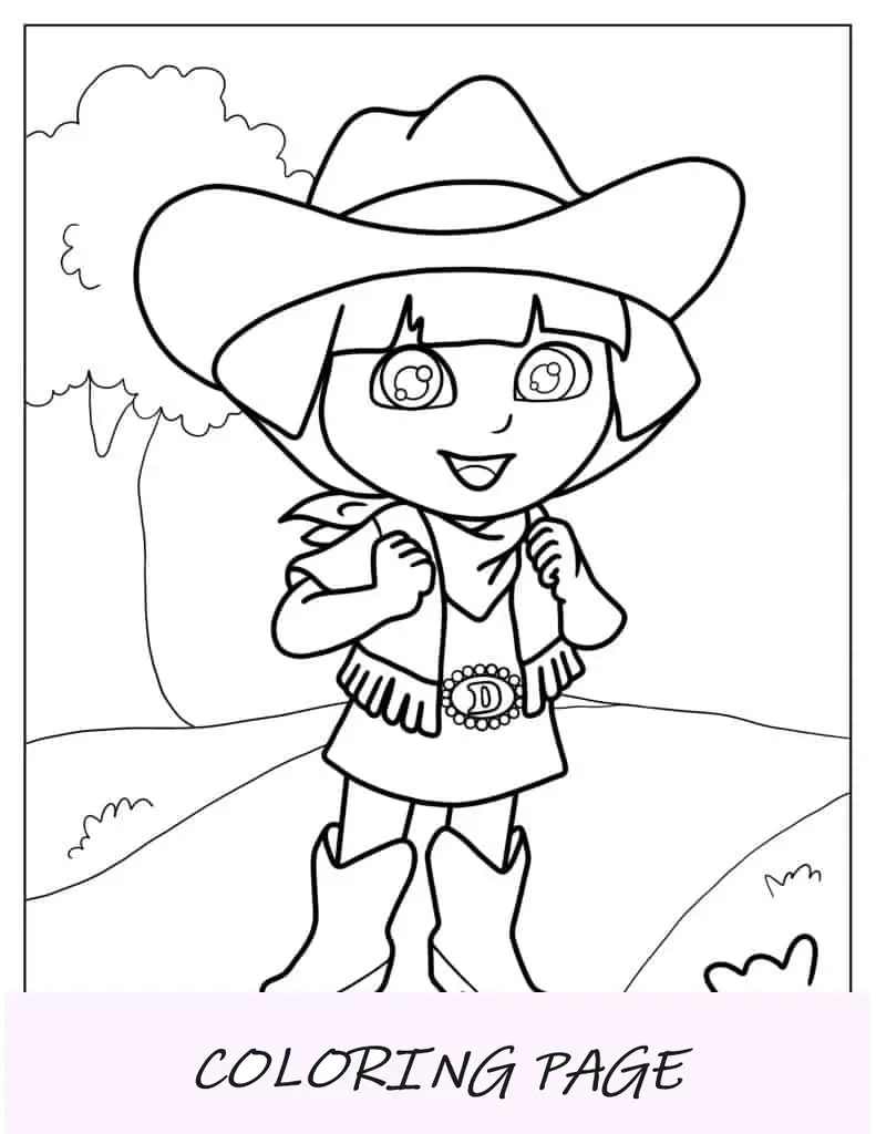 Dibujo para colorear de Dora la exploradora como vaquera
