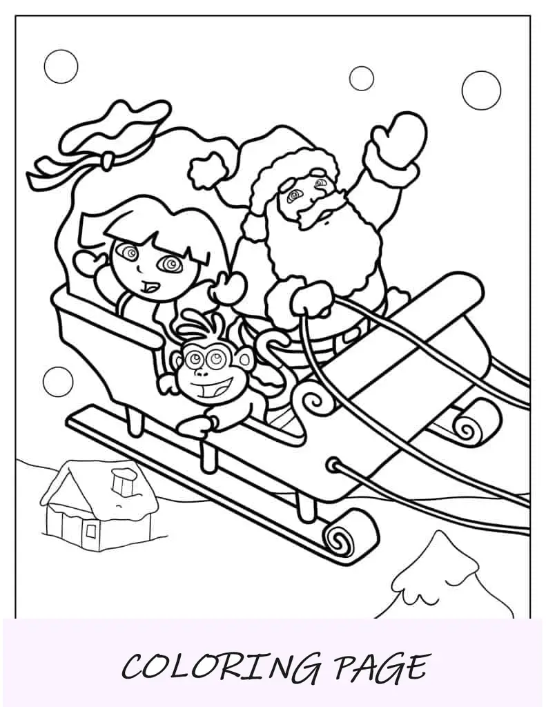 Dora Con Botas Y Santa Para Colorear