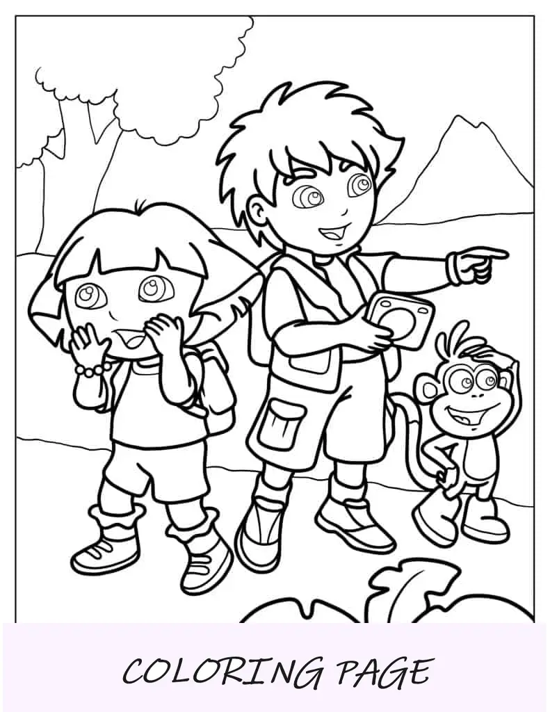 Dora y sus amigos explorando el bosque