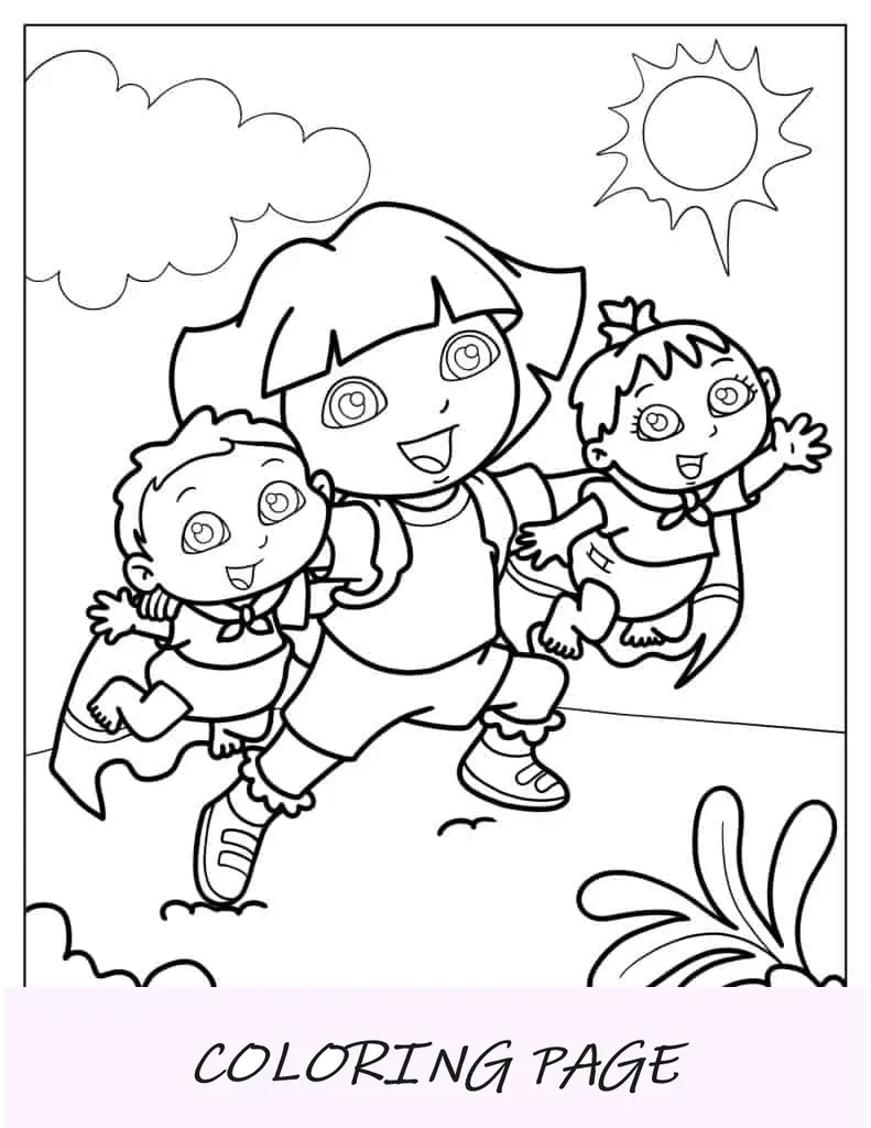 Hoja para colorear de Dora, la hermana mayor