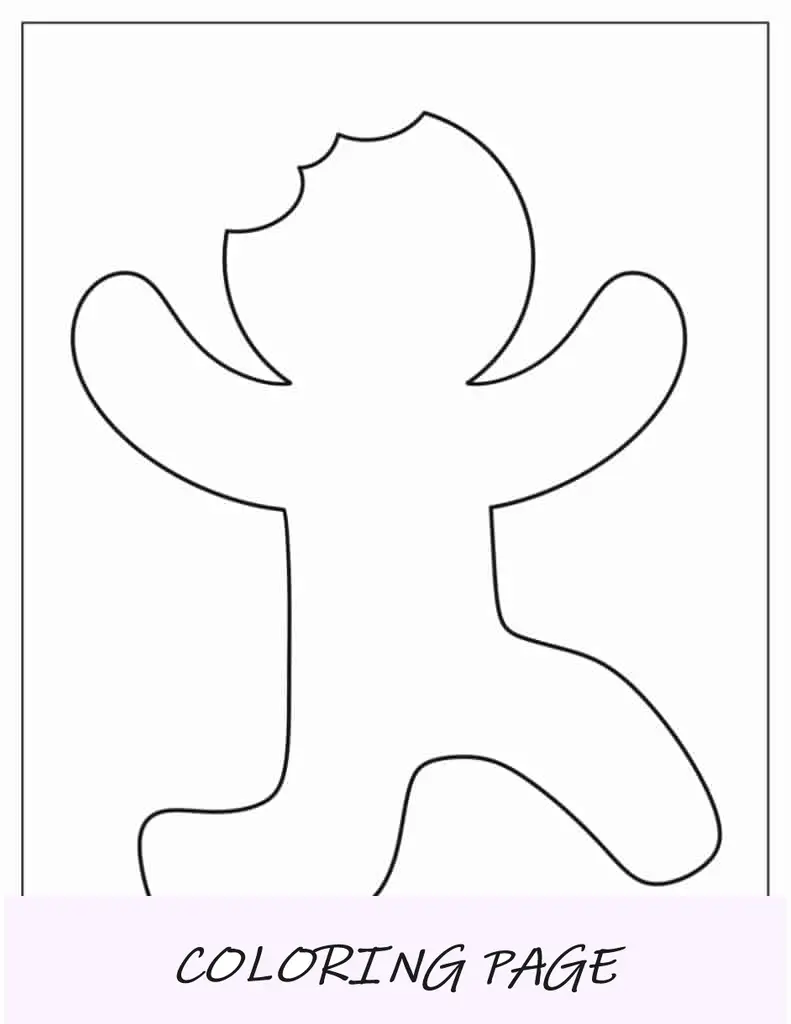 Modelo de boneco de gengibre mordido de meia página