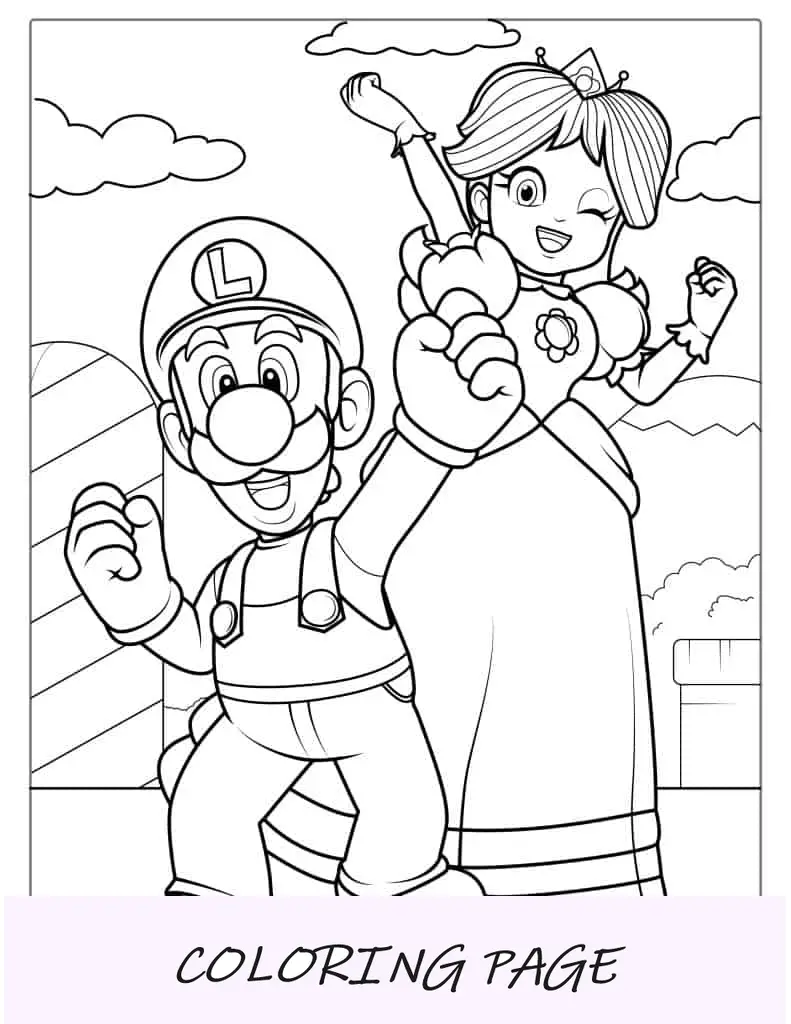 Princesa Peach e Luigi para colorir