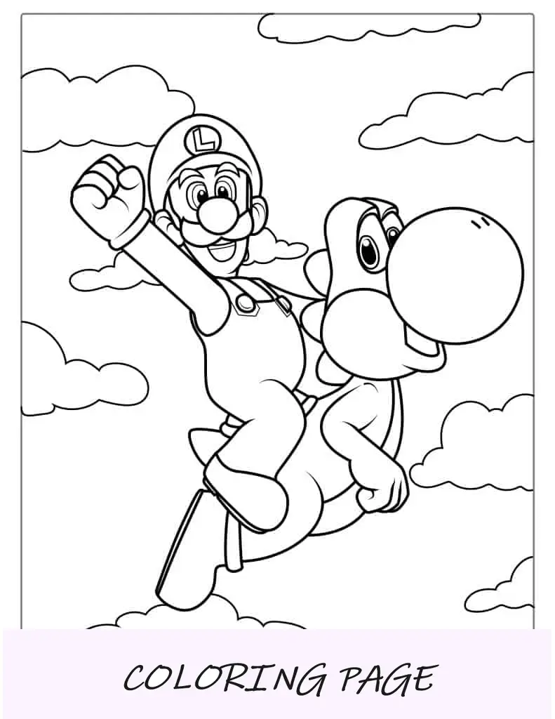 Página para colorir de Luigi montando Yoshi