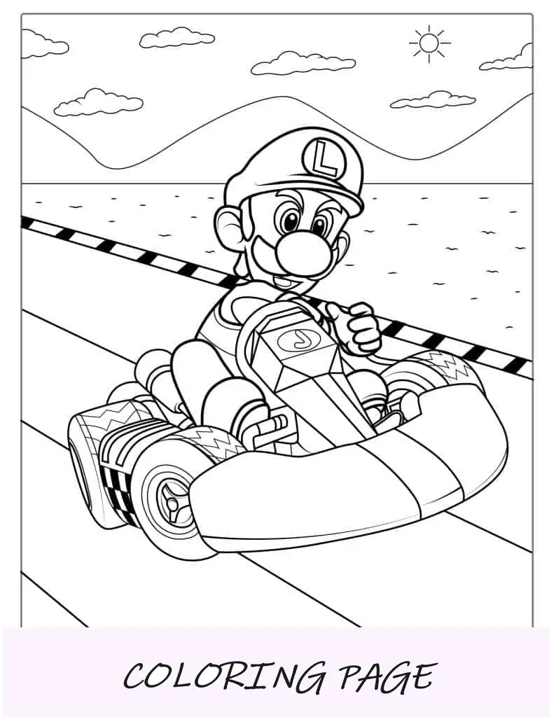 Luigi Racing em Mario Kart para colorir