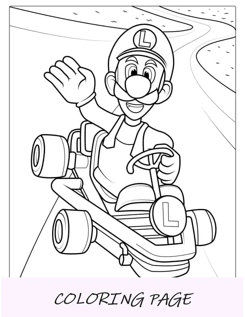 Luigi em Super Mario Kart para colorir