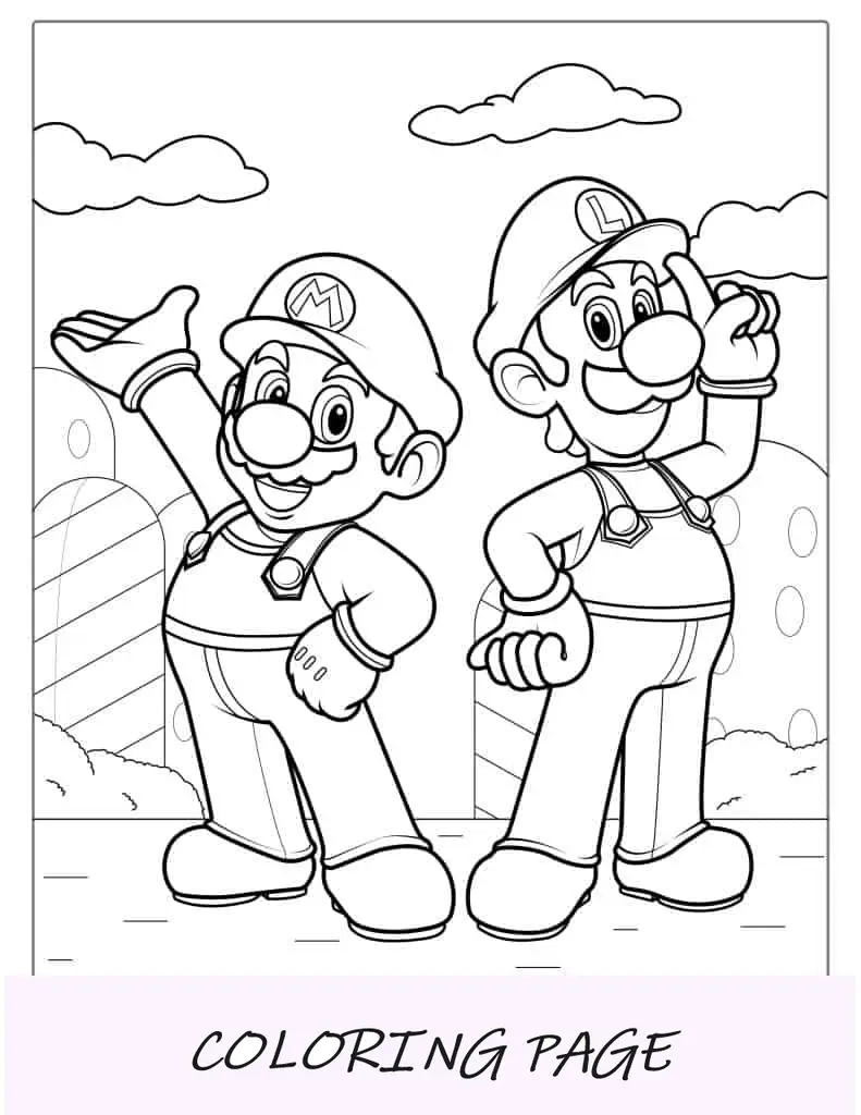 Página para colorir de Luigi e Mario para crianças