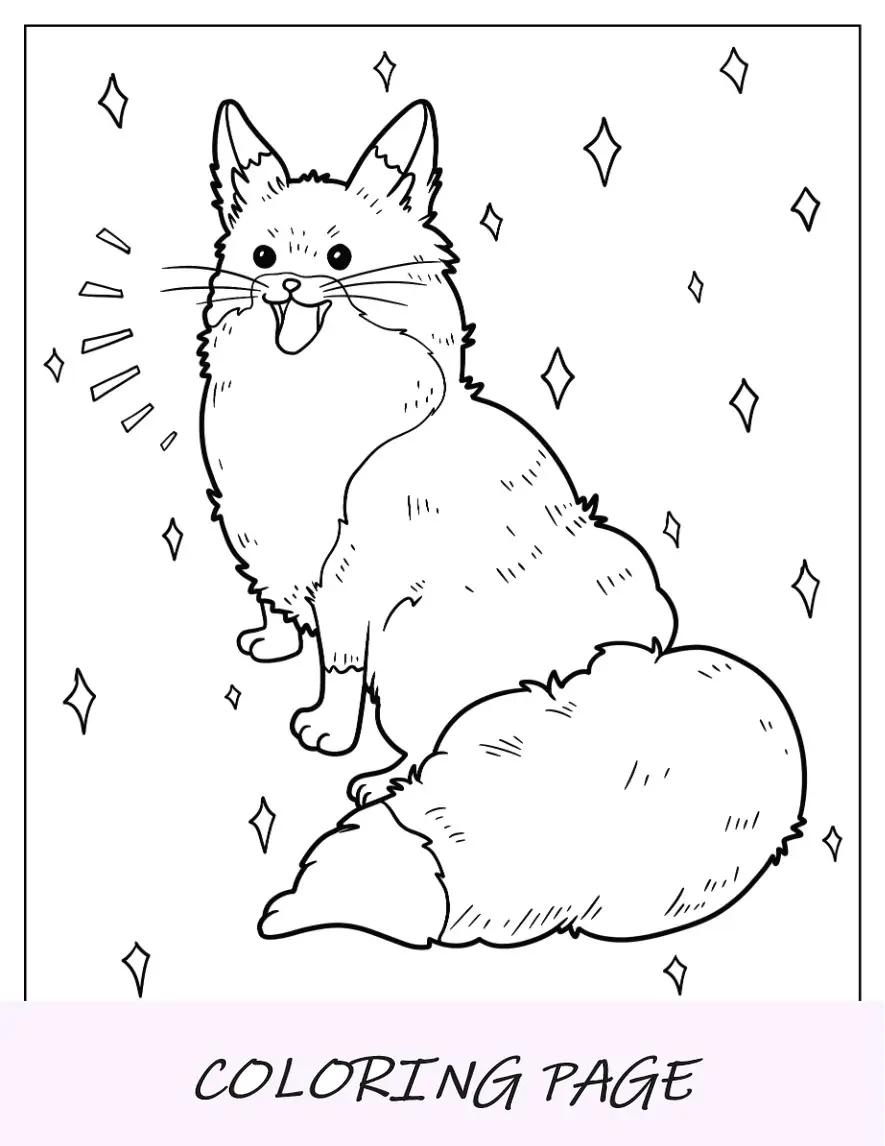 Pagina da colorare Kawaii Happy Fox per bambini