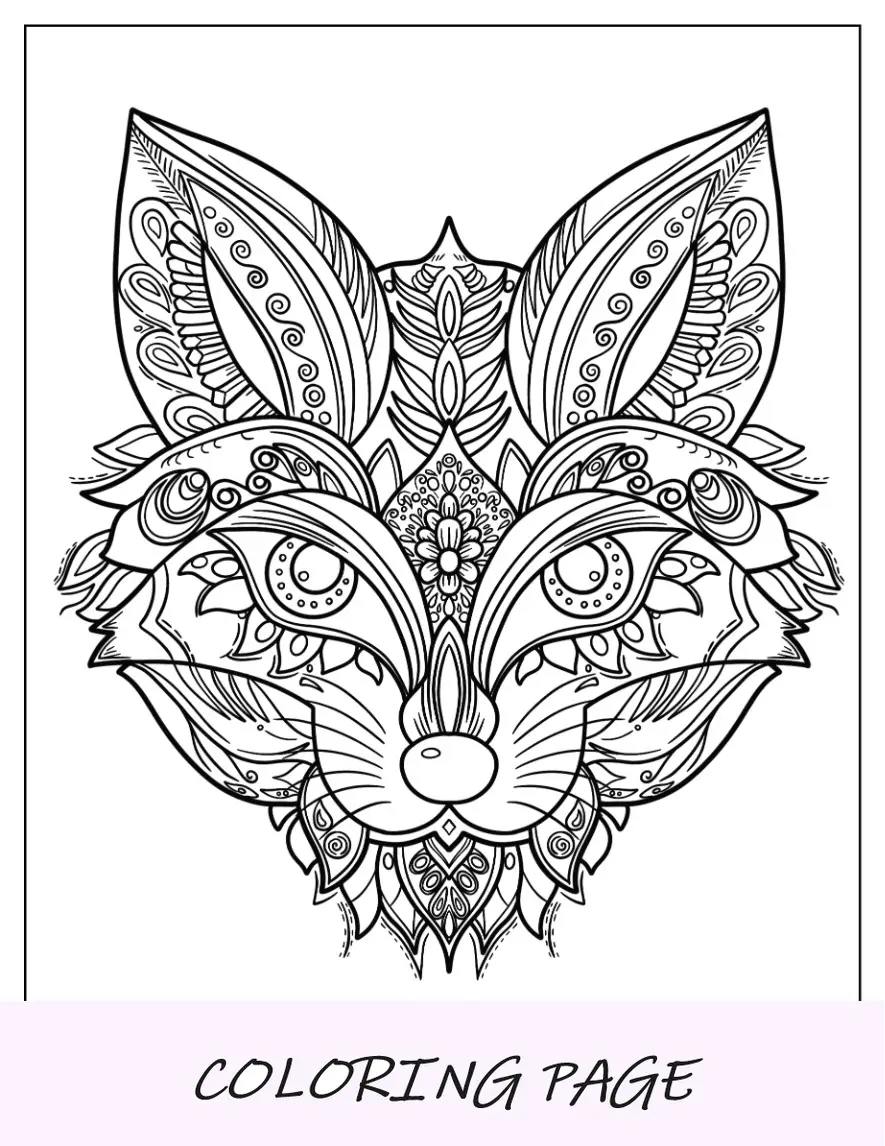 Volpe intricata da colorare pagina Mandala Face